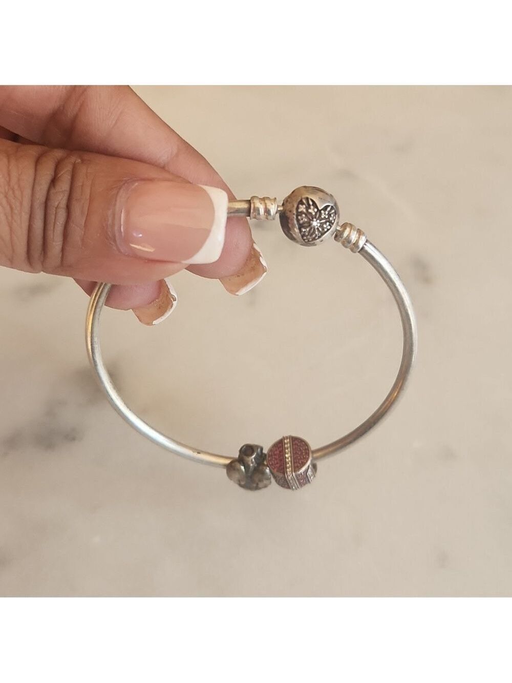 PANDORA 9.25 Silver stamped VINTAGE 7.25" Bangle Charm Bracelet 3 charms - Picture 11 of 11